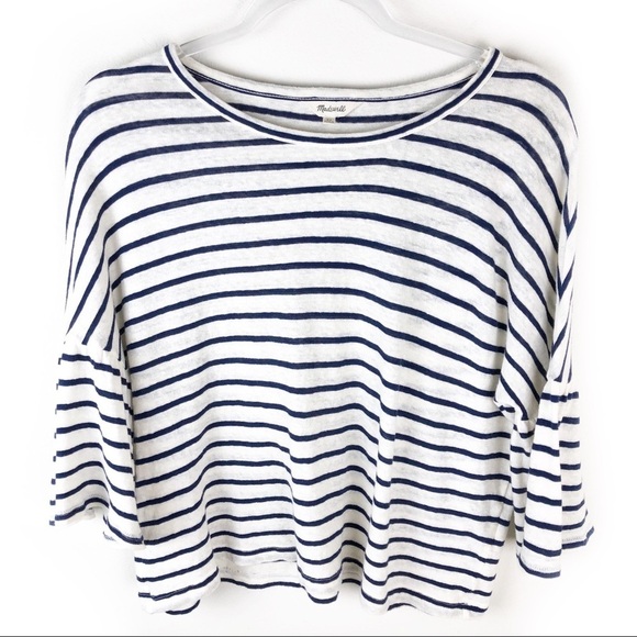 Madewell- Striped Flare bell sleeve blouse size XS - Picture 2 of 8